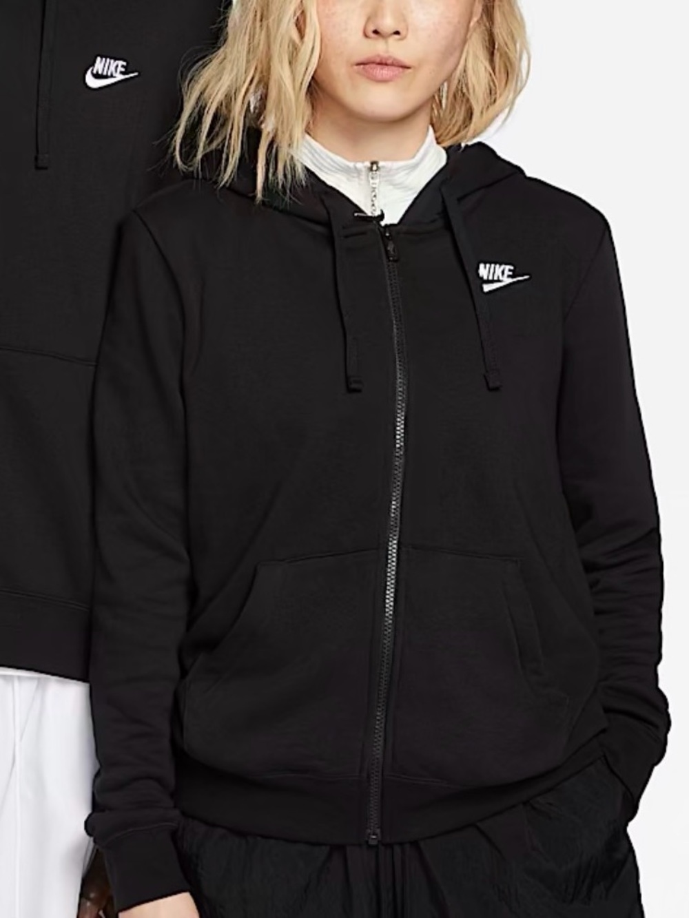Nike sportswear club fleece women’s full zip hoodie black size L